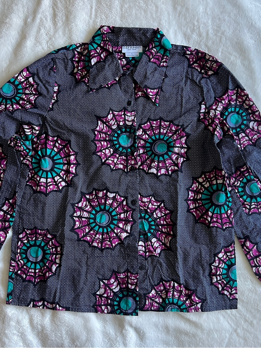 Chen Burkett spider design Wax Print Button-Up Shirt